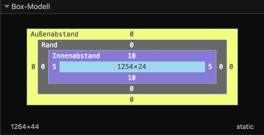 Darstellung des Box Models in den Firefox Developer Tools