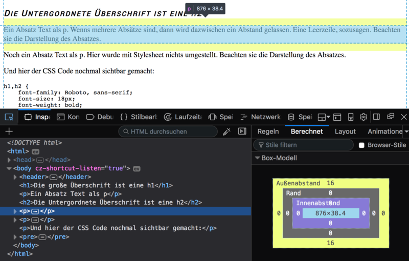 Standard-Darstellung von Absätzen (p-Tag) im Browser