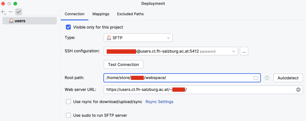 Bearbeiten der Deployment-Konfiguration in PHPStrom