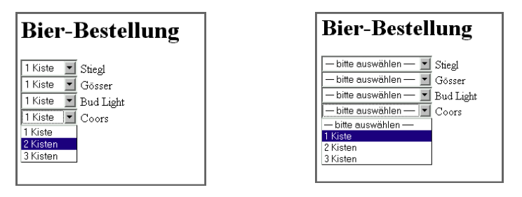 Zwei Entwürfe für ein Bier-Bestell-Formular