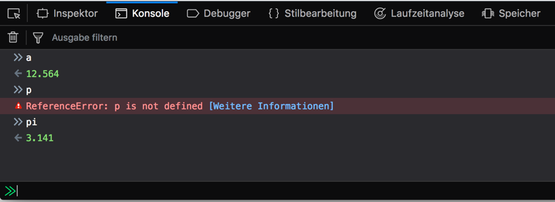 Mit Firefox Developer Tools den Wert einzelnen Javascript-Variablen auslesen