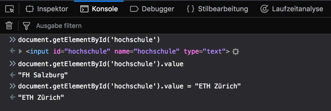 Mit Firefox Developer Tools Formulare und Eingabefelder auslesen