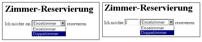 Zwei Entwürfe für ein Formular zur Zimmer-Reservierung