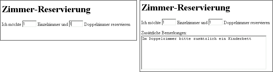 Zwei weitere Entwürfe für ein Formular zur Zimmer-Reservierung